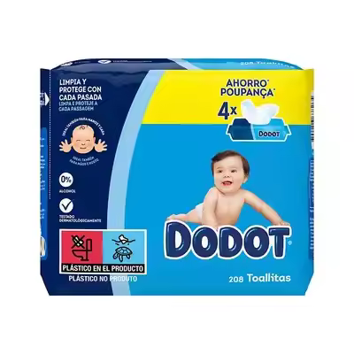 DODOT Toallitas dermo active para bebé de 4 paquetes de 52 unidades (208 toallitas) - 1