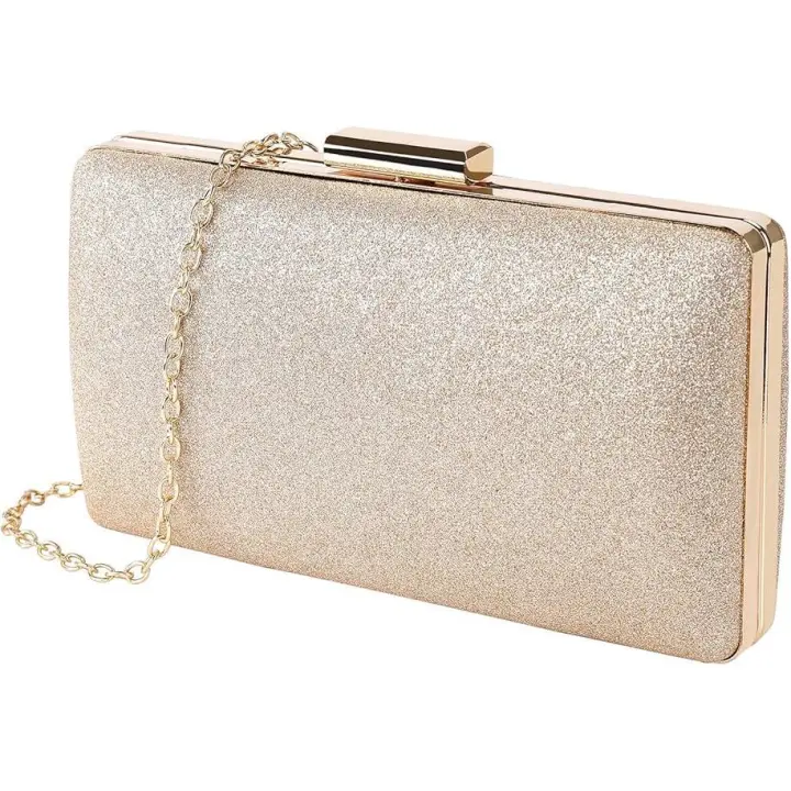 Bolso de Noche Dorado Clutch de Embrague Mujeres y Señoras Fiesta Cartera de Mano Bandolera Brilliant with Cadena para Ceremonia Boda Novia (Gold) - 1