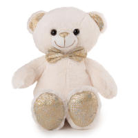 peluche Oso con pajarita dorada marrón y beige suave 36cm - details 1