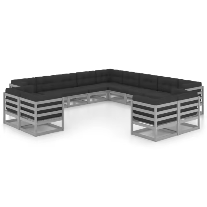 vidaXL Set de muebles de jardín 13 pzas con cojines madera pino gris - 1