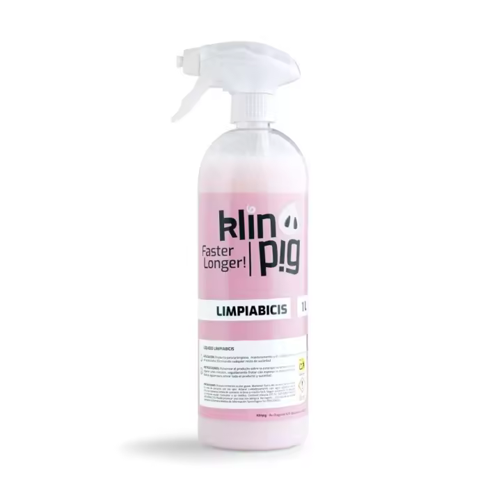 KLINPIG - Limpiador de Bicicletas 1L, Jabón Biodegrable, para Limpiar Bicis, Elimina Suciedad sin Dañar, con pH Neutro, Elaborado en Alta Materia Activa, Color Rosa y Olor a Chicle, Fácil de Usar - 1