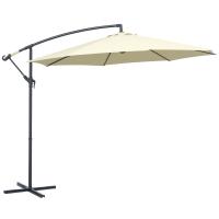 Outsunny Sombrilla de Jardín Ø300x250 cm Parasol Excéntrico Inclinable con Manivela Base Cruzada y Soporte de Metal 8 Varillas para Terraza Exterior Balcón Beige - details 0