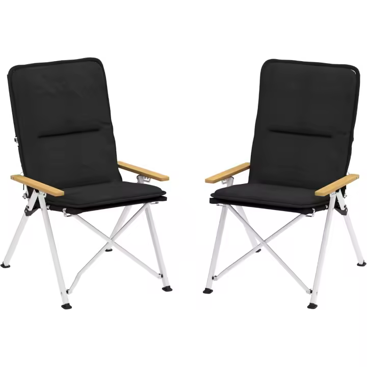 2 Sillas de Camping Plegables de Aluminio Sillas de Jardín Portátiles con Respaldo Alto Ajustable Reposabrazos de Madera y Bolsa de Transporte para Exterior 59x67x96 cm Negro - 1
