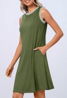 Vestido Mini Casual Sin Mangas Para Mujer Verano 2025 Estilo Suelto Cuello Redondo Decoración Sencilla Fibra Sintética - details 1