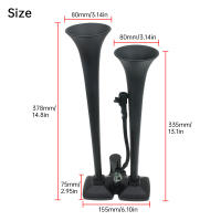 Bocina De Aire Electrónica Super Fuerte Dual Bocina Negra 12V 24V Para Coches Camiones Motos Y Vehículos Metal ABS - details 4