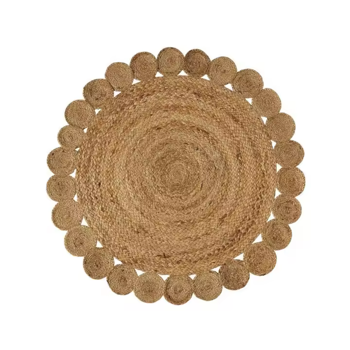Dcasa Alfombra trenzada con círculos natural de yute de Ø 100 cm - 1