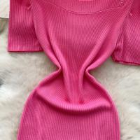 Vestido De Punto REALEFT Vintage De Verano Para Mujer Con Mangas Escaleras Estilo Casual Cuello Cuadrado Ajustado Hasta La Cintura - details 29