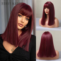 Pelucas Sintéticas De Bob Corto Para Mujer HENRY MARGU Rojo Tinto Vino Con Franja Resistente Al Calor Para Cosplay Fiesta Lolita - details 1