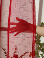 Cortina Transparente De Hilo De Lino Roja Para Decoración De Sala De Estar Estilo Celebración 1 Pieza Cortina De Voile Sólida - details 9