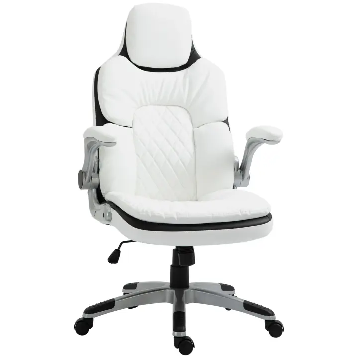 Vinsetto Silla de Oficina Ergonómica con Reposabrazos Plegables Silla de Escritorio Regulable en Altura con Función Mecedora Silla Gruesa con Reposabrazos Acolchado Ajustable 69 x 67 x 113-121 cm - 1