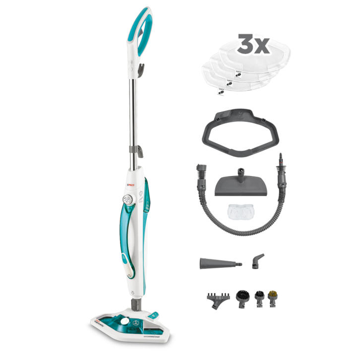 Polti Vaporetto SV450_Double Escoba a vapor doble función con limpiador portátil, Mata y elimina el 99.9%  de virus, gérmenes y bacterias extra dotación de paños, cepillo Vaporforce, 13 accesorios