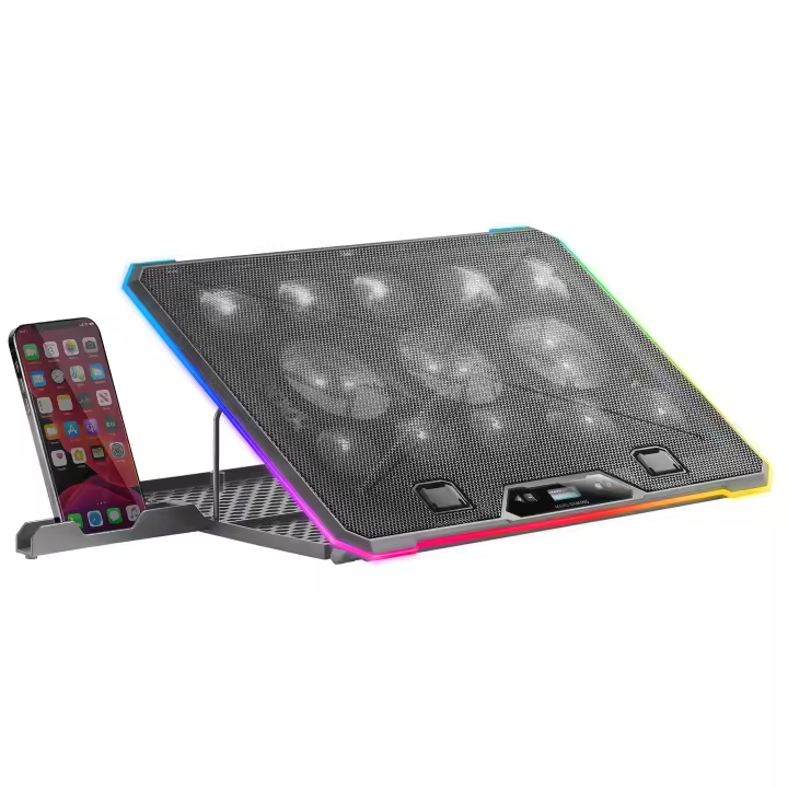 Mars Gaming MNBC13, Base Refrigeradora y Stand para Portátiles Hasta 17”, Iluminación ARGB 10 Modos, 13x Ventiladores con LED Blanco, Regulable 8 Posiciones, Pantalla LCD, Soporte Smartphone, Soporte Portátil Negro o Blanco - 1