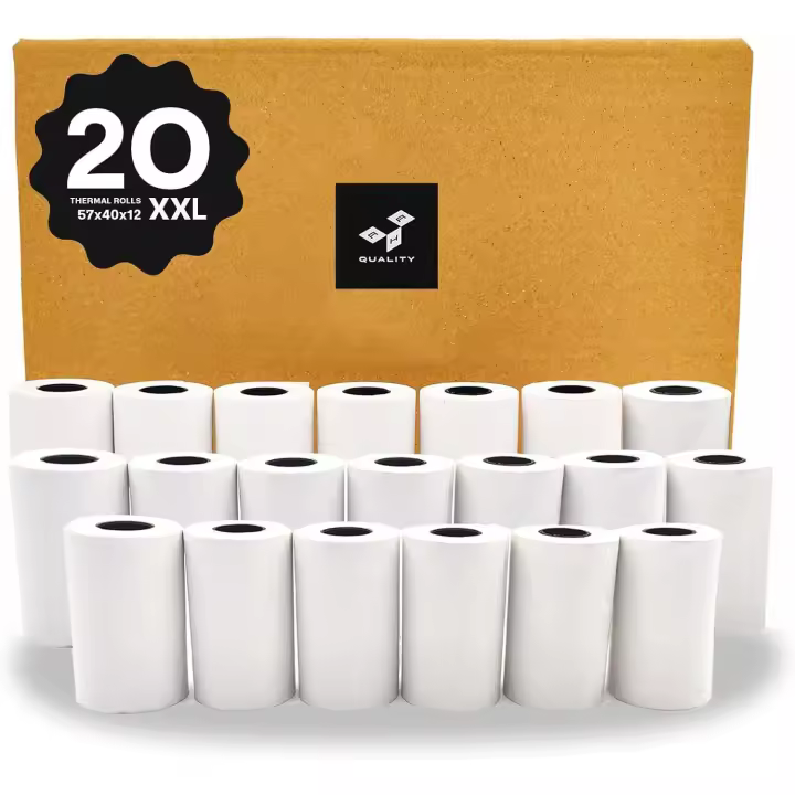 AHR Quality Pack 20 Rollos Premium de Papel Térmico TPV 57mm de 18 Metros XXL Blanco Sin BPA - 57x40x12 mm Para TPV - Papel Datáfono de Alta Durabilidad - 1