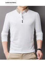 Camisa Polo Casual Para Hombres Con Rayas Y Cuadros Manga Larga Estilo Solido Moda Top De Cuello Redondo Material De Algodón - details 11