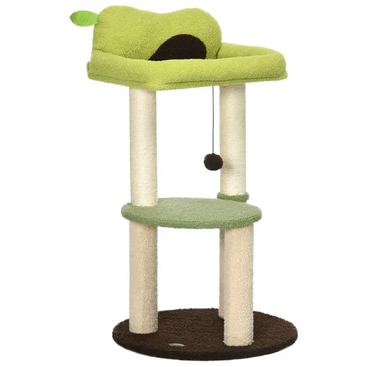 PawHut Árbol Rascador para Gatos Altura 83 cm Torre para Gatos con Cama en Forma de Aguacate Plataforma Postes de Sisal y Bola Colgante Ø44x83 cm Verde - 1