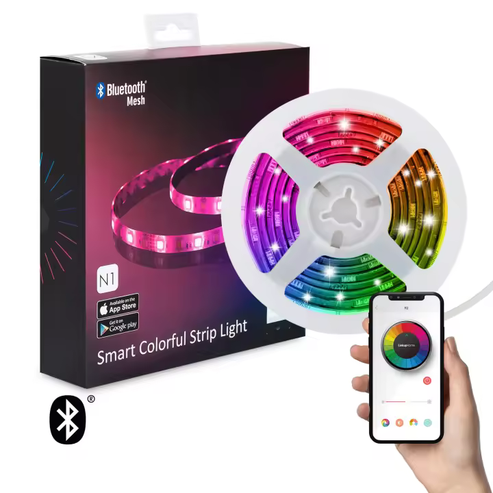 Ledkia Tira LED RGB Control por Smartphone Bluetooth 30 LED/m 2m KIT con Fuente de Alimentación RGBW - 1