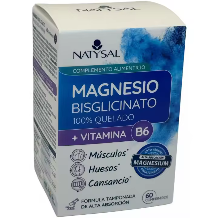 Magnesio Bisglicinato 100% Quelado + B6 de Natysal 60 Comprimidos - 1