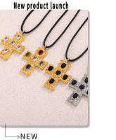 Lujo de Maple inoxable Cruz Collar DE LA Mujer de Cristal Negro de color circonio Gótico collar de la Venta de La Joya para los Niños - details 8