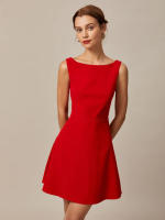 Vestido Mini Elegante Sin Mangas Con Cuello En Bote Y Espalda Descubierta Para Mujer Vestimenta Preppy Estilo Elegante Para Fiestas Y Banquetes - details 0
