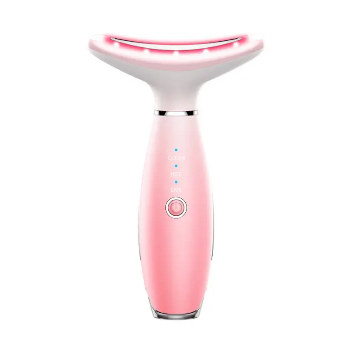 Masajeador facial, masajeador facial y cuello antiarrugas, 45 ° C y 3 modos de masaje de equipos faciales, masajeador facial eléctrico EMS 45 ° C y 3 modos de piel de cuello (rosa) - 1