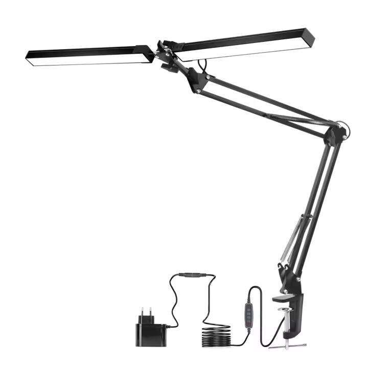 Lámpara De Escritorio LED Doble Cabezal Regulable Sin Pasos Para Lectura Y Estudio En Oficina Con Luz USB Y Monitor Iluminación Contemporánea ABS Certificación Ce ROHS - 1