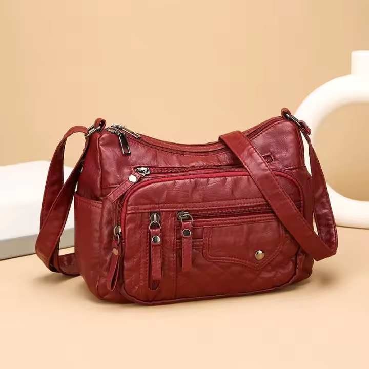 Bolso Bandolera De Cuero Suave Para Mujer 2024 Casual Con Múltiples Bolsillos Retro Bolso De Mano Para Damas Bolsos De Hombro - 1