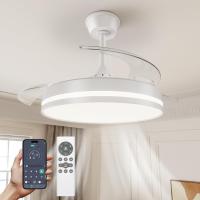 Ventilador de techo with Cutles retráctiles de Luz LED, motor de CC Silencioso, regulable CCT, remote control Y temporizador-Lámpara de ventilador Moderna para Sala de estar y dormitorio (Blanco, 106 cm) - details 0