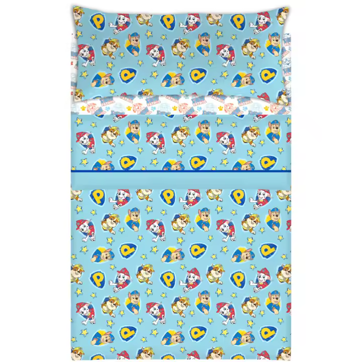 Paw Patrol Juego de Sábanas Patrulla Canina, 3 Piezas, 100% Microfibra, Azul y Rosa, para Cama 90 cm - 1