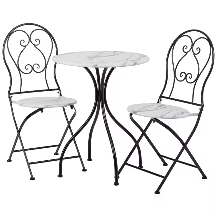WANDERLUST DECO Mesa y 2 Sillas de Forja Negro - Muebles de Jardín y Terraza - Resistente y Elegante - 1