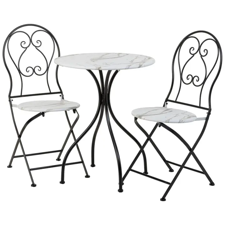 WANDERLUST DECO Mesa y 2 Sillas de Forja Negro - Muebles de Jardín y Terraza - Resistente y Elegante - 1