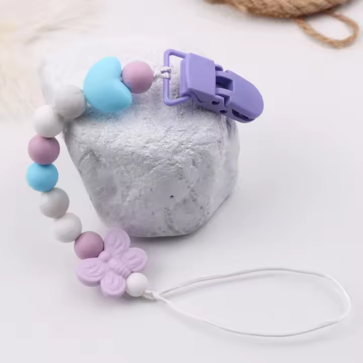 Nueva cadena para chupete de bebé con forma de mariposa, cadena anticaída de silicona, mordedor para bebé, cadena anticaída - 1