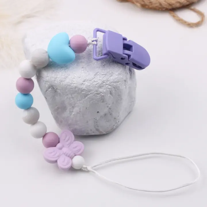 Nueva cadena para chupete de bebé con forma de mariposa, cadena anticaída de silicona, mordedor para bebé, cadena anticaída - 1