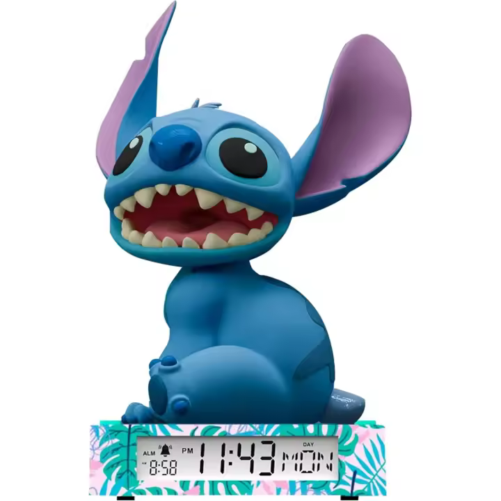 Stitch - Lámpara infantil 3D con despertador y luz nocturna LED para dormitorio, pantalla digital con fecha, diseño de Stitch 25 cm - 1