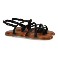 PuntoSalao Sandalias planas cómodas trenzadas para mujer color negro 1U4 - details 0