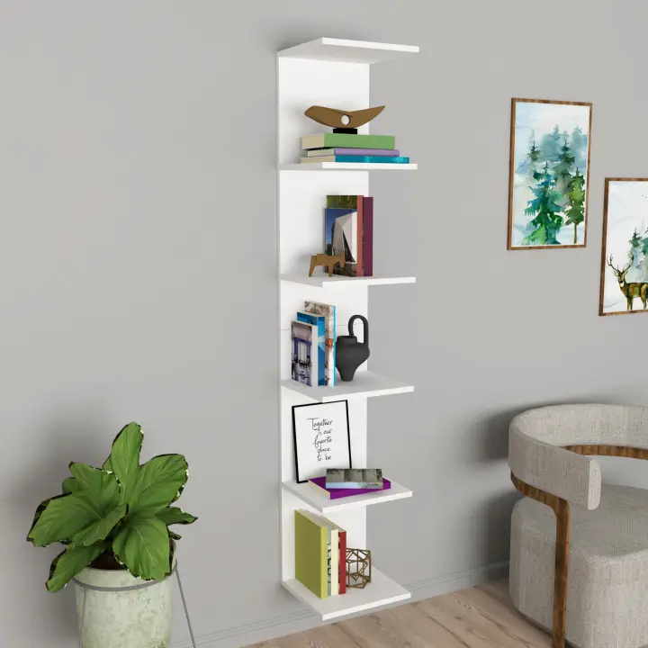 Estantería de pared Surahammar 6 niveles aglomerado 180 x 35 x 30 cm - blanco [en.casa] - 1