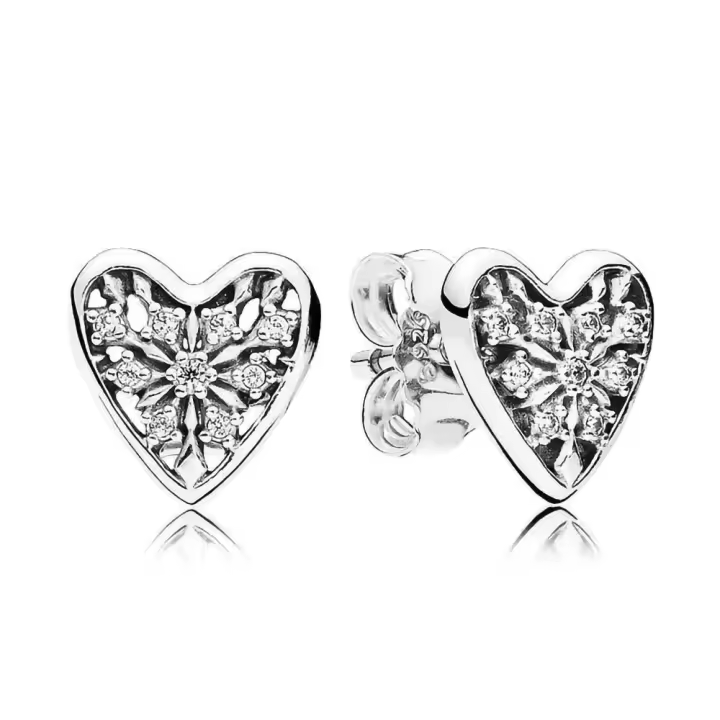Pandora Pendientes de Aro en Plata de Ley Corazón de Invierno，Incluye Caja Original - 1