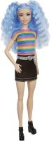 Barbie Fashionista Muñeca Pelo Violeta con Top Arcoiris, Falda Vaquera y Accesorios de Moda Mattel GRB61 - Estilo de moda irresistible para diversión sin límites - details 1