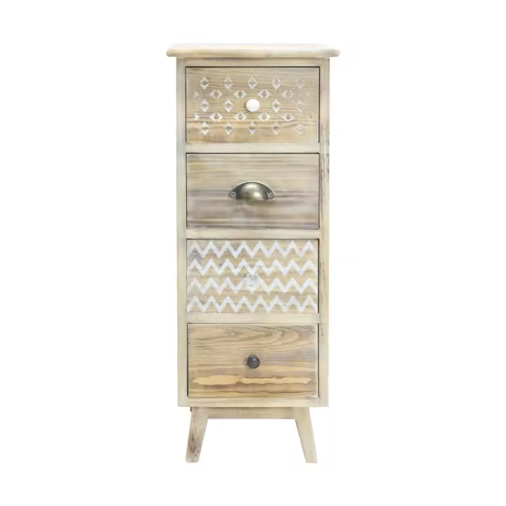 Rebecca Muebles Mesita de noche Cajonera Estrecha Boho Shabby de Madera 4 Cajones Dormitorio - 1