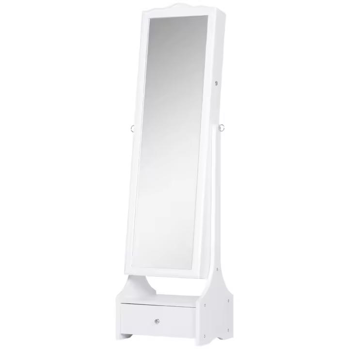 HOMCOM Espejo Joyero de Pie Armario de Joyería con Luces LED Cerradura Cajones Espejo y Mesa Interior Abatible para Comésticos 45x36x150cm - 1