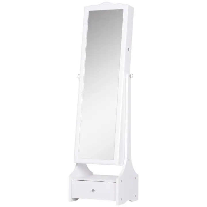 HOMCOM Espejo Joyero de Pie Armario de Joyería con Luces LED Cerradura Cajones Espejo y Mesa Interior Abatible para Comésticos 45x36x150cm - 1