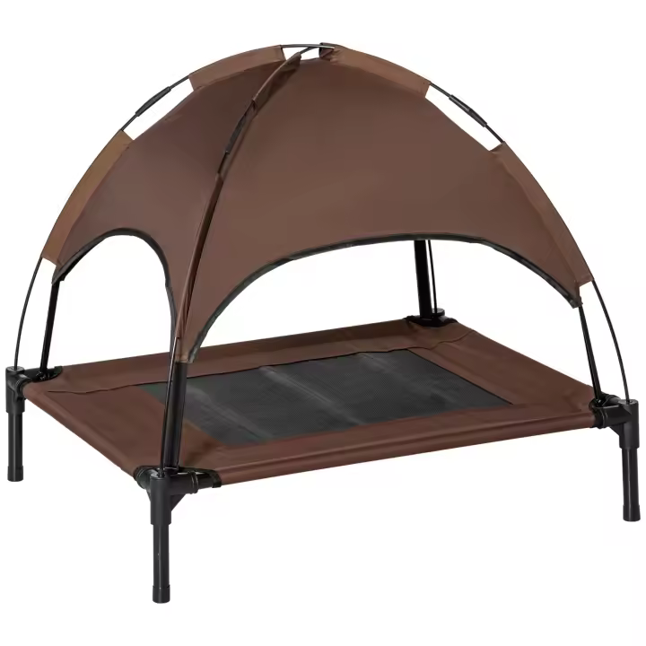 PawHut Cama Elevada para Mascotas Portátil con Toldo Extraíble Tela Transpirable al Aire Libre para Interior y Exterior 76x61x73 cm - 1