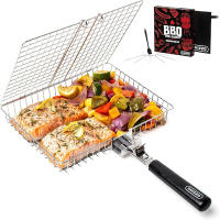 Cesta De Asado Plegable Portátil En Acero Inoxidable Con Mango Para Pescado Verduras Camarones Accesorios De Cocina Al BBQ - details 0