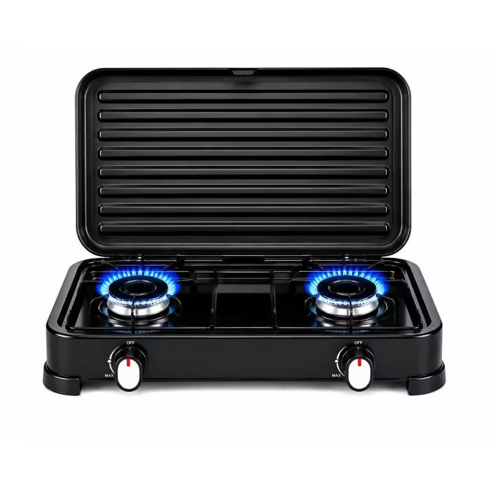Cocina de Gas Portátil 2 Quemadores | Estufa de gas butano y propano de 4,4 kW | Cocina compacta para acampar al aire libre con potencia ajustable - 1