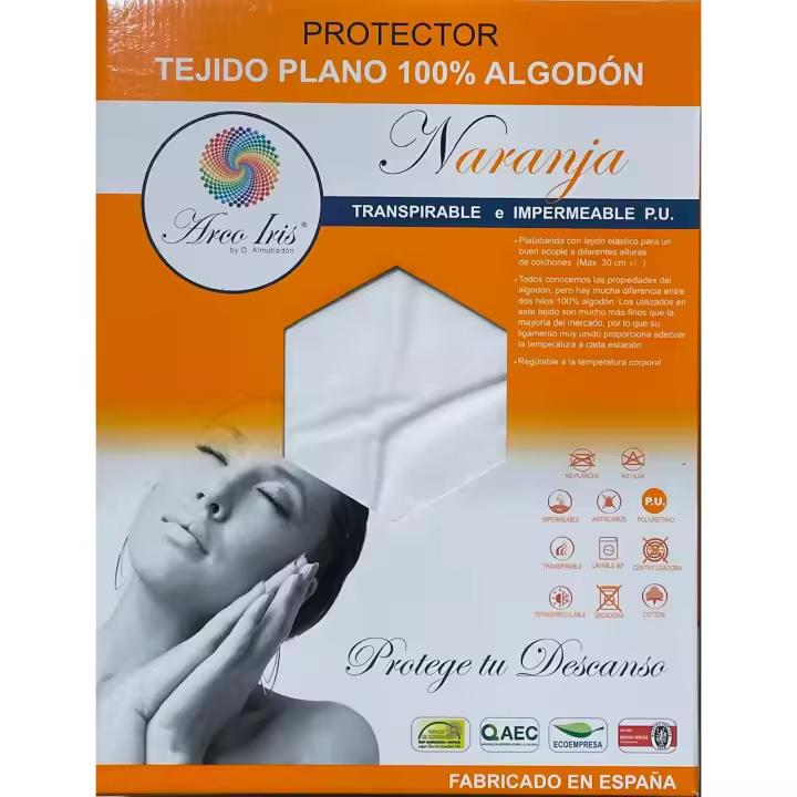 Protector colchón ajustable - Tejido Plano 100% algodón - Impermeable y Transpirable - Antiácaros - 1
