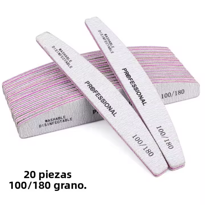 Archivos De Uñas Para Manicura 20Pcs/50Pcs Gris 80/100/180 Washable Bloque De Pulido Profesional Para Arte De Uñas Y Gel - 1