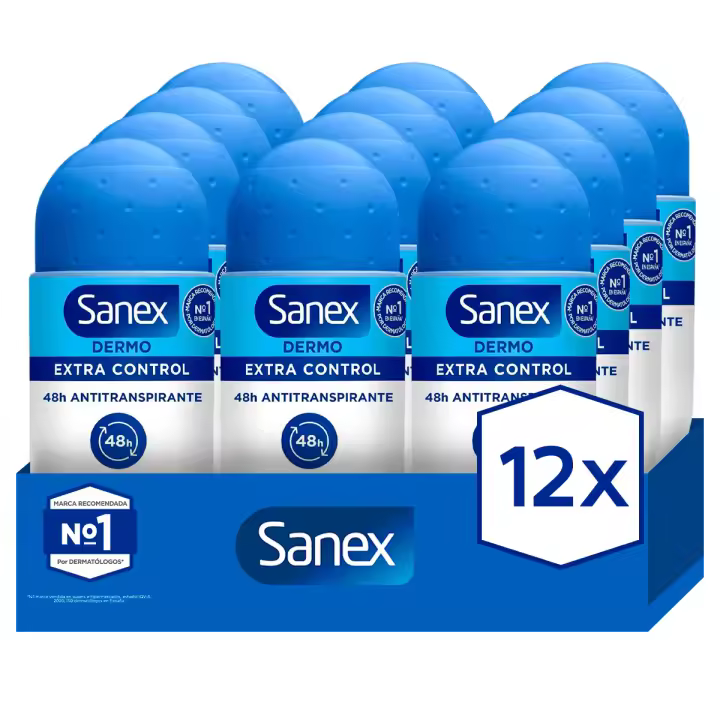 Desodorante roll-on Sanex pH Balance Dermo Extra Control 48h antitranspirante 50ml Pack de 12 - 1