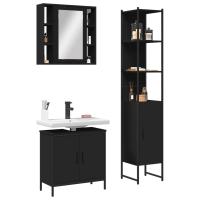 vidaXL Set de muebles baño 3 pzas madera contrachapada en color Roble ahumado/Negro | almacenamiento funcional diseño moderno para baño dormitorio sala - details 1