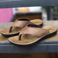 Zapatillas De Verano Para Hombre Sandalias De Cuero Genuino Antideslizantes Planas Flip Flops Calzado De Vacaciones Para Exteriores Negro Caqui - details 2