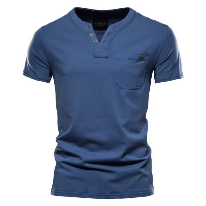 Camiseta De Algodón De Calidad Superior Para Hombre Verano Diseño Sólido V-cuello Ropa Casual Clásica Camiseta Hombre - 1
