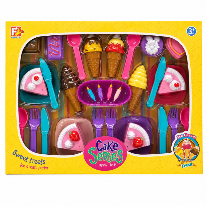 Juego de Heladería y Pastelería para Niños, Set de Postres con Helados, Tartas y Accesorios de Cocina, Juguete de Comida para Juego de Rol, Regalo para Niños y Niñas 3+ Años，PapaNoel Toys